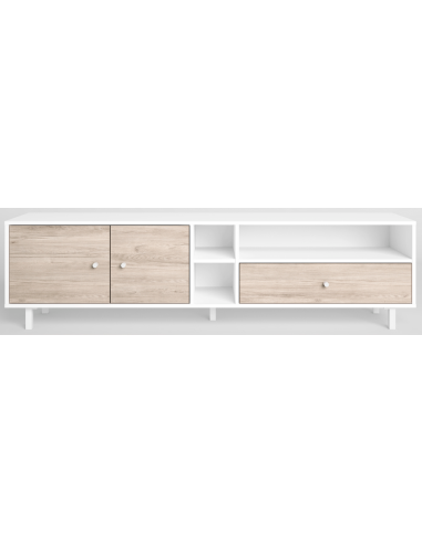 Se Roald tvbord i metal og møbelplade B180 cm - Lys træeffekt/Hvid hos Lepong.dk