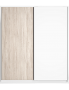 Malta klædeskab med skydelåger i møbelplade H200,5 x B182 cm - Hvid/Lys træ