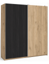 Malta klædeskab med skydelåger i møbelplade H200,5 x B182 cm - Natur/Sort træstruktur