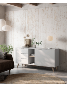 Sideboard skænk skuffer skabe hvid egetræ 2