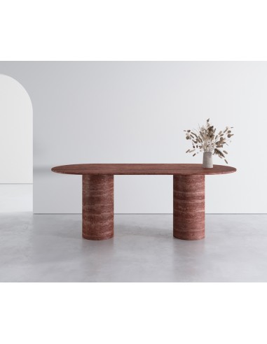 Hamilton ovalt spisebord i travertin 200 x 100 cm - Poleret rød