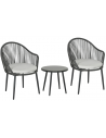 Loungesæt med 2 stole og 1 bord i stål og polyrattan - Mørkegrå