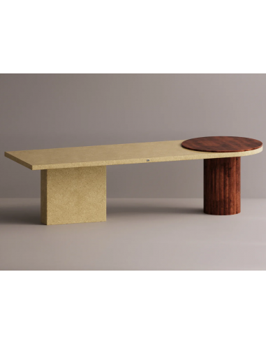 Billede af Khaos spisebord i letbeton og træ H75 x B285 x D90 cm - Brun/Gul terrazzo