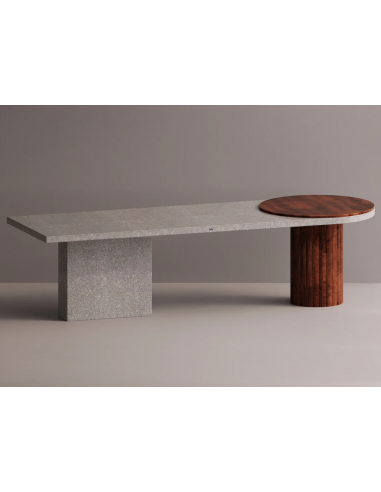Billede af Khaos spisebord i letbeton og træ H75 x B285 x D90 cm - Brun/Grå terrazzo