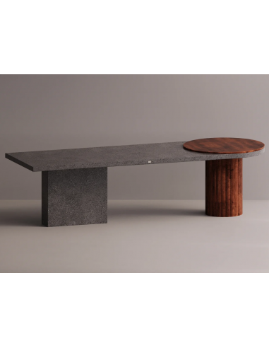 Billede af Khaos spisebord i letbeton og træ H75 x B285 x D90 cm - Brun/Antracit terrazzo