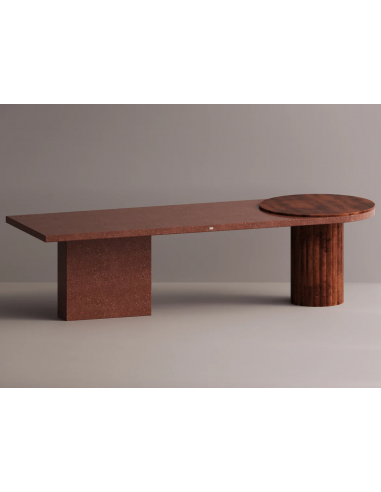 Billede af Khaos spisebord i letbeton og træ H75 x B285 x D90 cm - Brun/Bordeaux terrazzo