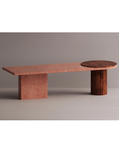 Billede af Khaos spisebord i letbeton og træ H75 x B285 x D90 cm - Brun/Rød terrazzo