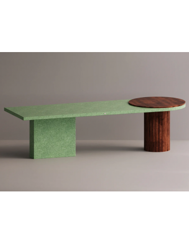 Se Khaos spisebord i letbeton og træ H75 x B285 x D90 cm - Brun/Grøn terrazzo hos Lepong.dk