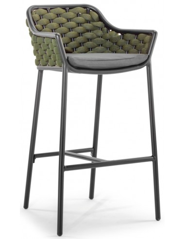 PANAMA Udendørs barstol i aluminium og quick dry textylene H101 cm – Sort/Mørkegrøn