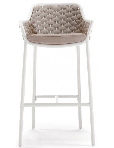 PANAMA Udendørs barstol i aluminium og quick dry textylene H101 cm – Hvid/Beige