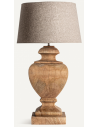 Bordlampe i mangotræ og bomuld H106 cm - Antik natur/Mørk beige