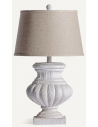 Bordlampe i polyresin og linned H65 cm - Antik hvid/Beige