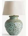 Bordlampe i terracotta og bomuld H72 cm - Antik turkis/Beige