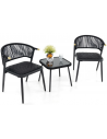 Loungesæt med 2 stole og 1 bord i metal og polyrattan - Sort/Sortbrun
