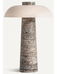 Bordlampe i travertin og...