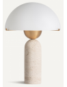 Bordlampe i travertin og glas H44 cm 1 x E27 - Travertin/Antik bronze/Hvid