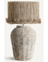 Bordlampe i keramik og jute og strå H90 cm 1 x E27 - Rustik grå/Natur