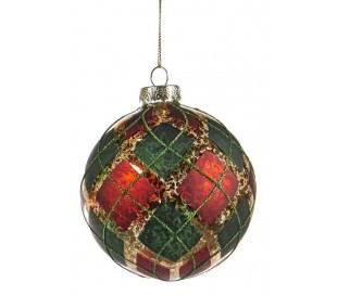 Tartan julekugle i glas Ø10 cm