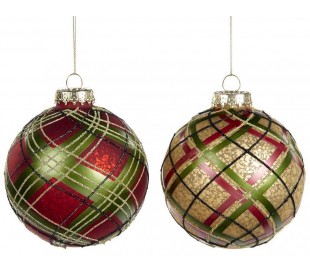 Tartan julekugle i glas Ø10 cm