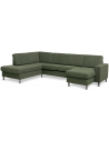 Panset U-sofa i polyester B295 x D197 cm - Børstet alugrå/Mosgrøn