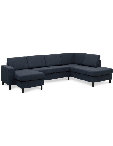 Panset U-sofa i polyester B295 x D197 cm - Sort/Blå