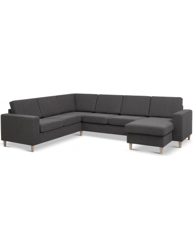 Panset hjørnesofa med chaiselong i polyester B295 x D230 cm - Natur/Antracit