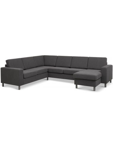 Panset hjørnesofa med chaiselong i polyester B295 x D230 cm - Børstet alugrå/Antracit