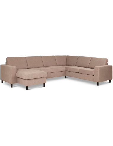 Panset hjørnesofa med chaiselong i polyester B295 x D230 cm - Sort/Lysebrun