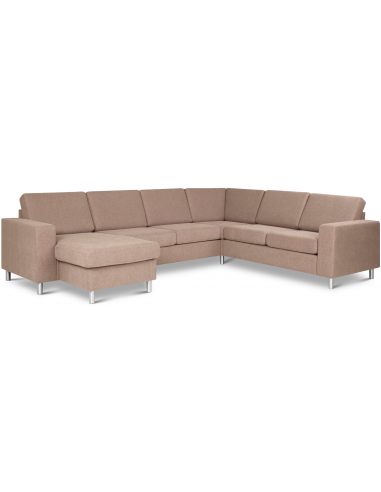 Panset hjørnesofa med chaiselong i polyester B295 x D230 cm - Børstet alugrå/Lysebrun