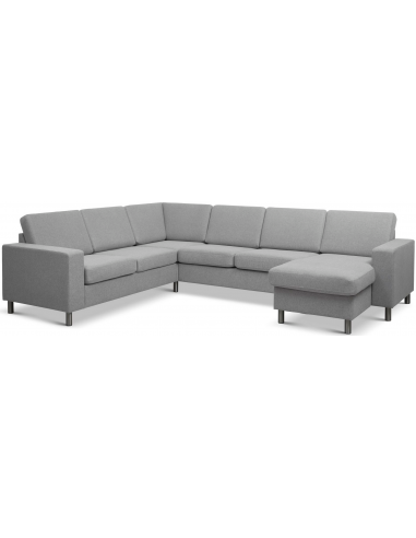 Panset hjørnesofa med chaiselong i polyester B295 x D230 cm - Børstet alugrå/Grå