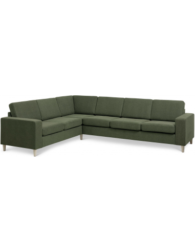 Panset hjørnesofa i polyester B295 x D230 cm - Natur/Mosgrøn