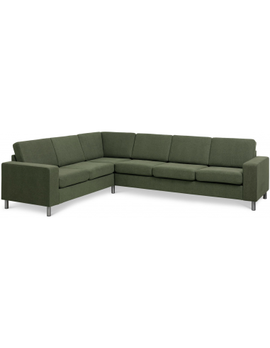 Panset hjørnesofa i polyester B295 x D230 cm - Børstet alugrå/Mosgrøn