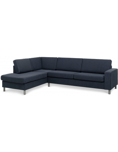 Panset venstrevendt chaiselongsofa i polyester B279 x D197 cm - Børstet alugrå/Blå