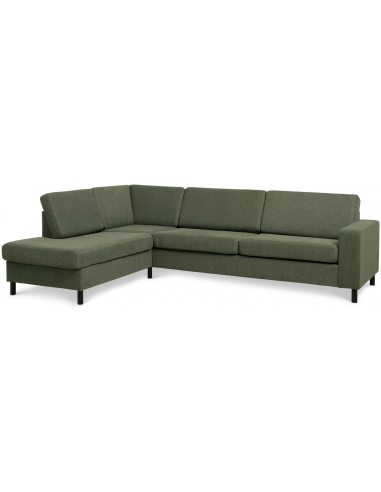 Panset venstrevendt chaiselongsofa i polyester B279 x D197 cm - Sort/Mosgrøn