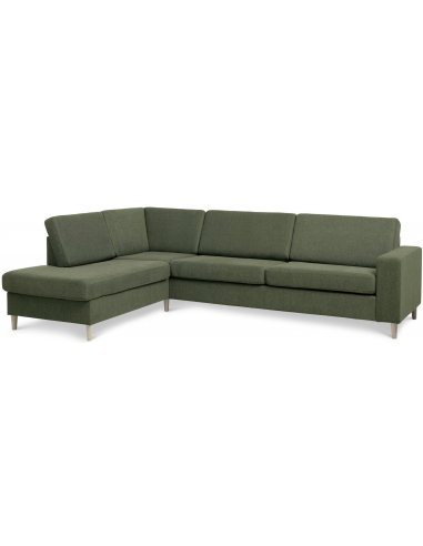 Panset venstrevendt chaiselongsofa i polyester B279 x D197 cm - Natur/Mosgrøn