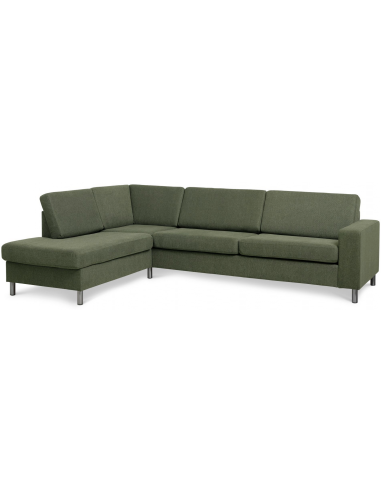 Panset venstrevendt chaiselongsofa i polyester B279 x D197 cm - Børstet alugrå/Mosgrøn