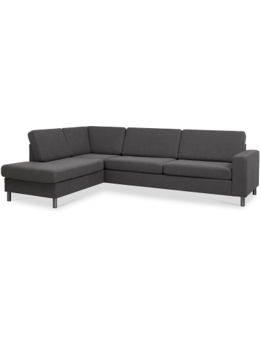 Panset venstrevendt chaiselongsofa i polyester B279 x D197 cm - Børstet alugrå/Antracit