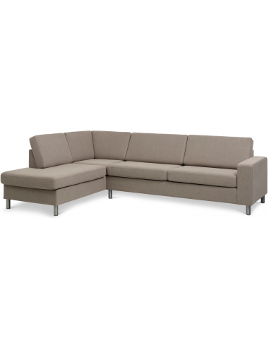 Panset venstrevendt chaiselongsofa i polyester B279 x D197 cm - Børstet alugrå/Lysebrun