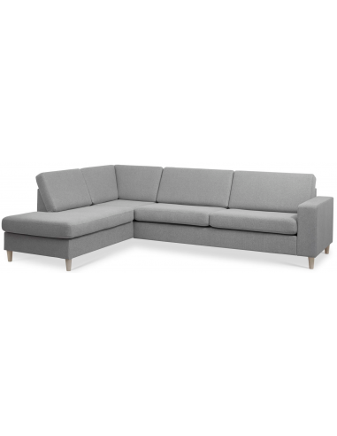 Panset venstrevendt chaiselongsofa i polyester B279 x D197 cm - Natur/Grå