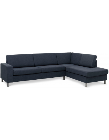 Panset højrevendt chaiselongsofa i polyester B279 x D197 cm - Børstet alugrå/Blå