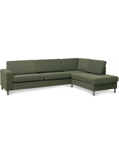 Panset højrevendt chaiselongsofa i polyester B279 x D197 cm - Børstet alugrå/Mosgrøn