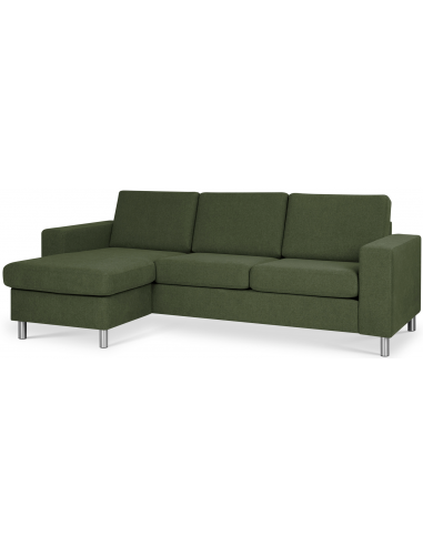 Panset chaiselongsofa i polyester B233 x D137 cm - Børstet alugrå/Mosgrøn