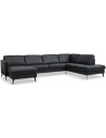 Askset højrevendt U-sofa i semi-anilin læder B336 x D219 cm - Sort/Sort