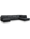 Askset højrevendt U-sofa i semi-anilin læder B336 x D219 cm - Børstet alugrå/Sort