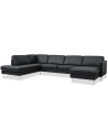 Askset venstrevendt U-sofa i semi-anilin læder B336 x D219 cm - Børstet alugrå/Sort