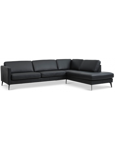 Askset højrevendt chaiselongsofa i semi-anilin læder B291 x D219 cm - Sort/Sort