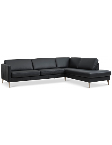 Askset højrevendt chaiselongsofa i semi-anilin læder B291 x D219 cm - Natur/Sort