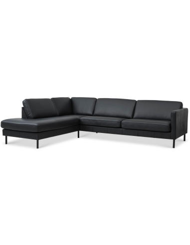 Askset venstrevendt chaiselongsofa i semi-anilin læder B291 x D219 cm - Sort/Sort