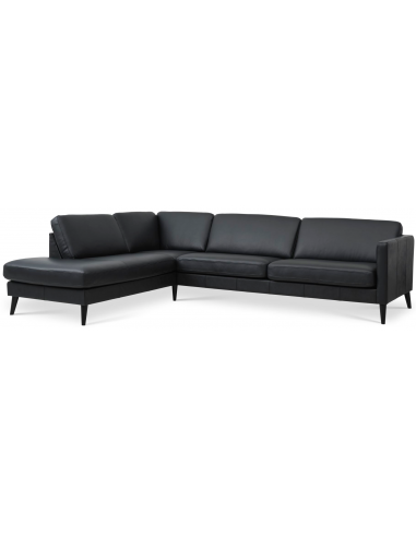 Askset venstrevendt chaiselongsofa i semi-anilin læder B291 x D219 cm - Sort/Sort