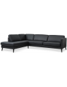 Askset venstrevendt chaiselongsofa i semi-anilin læder B291 x D219 cm - Sort/Sort